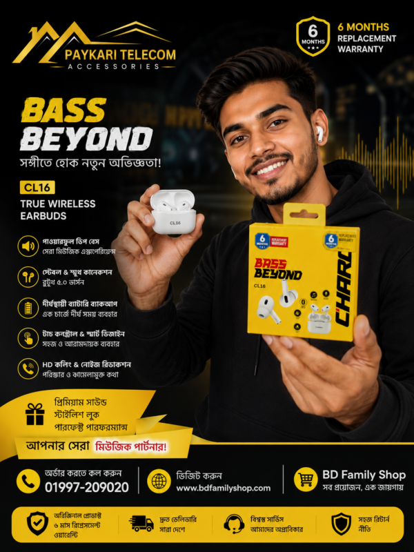 CHARG CL16 True Wireless Earbuds – Bass Beyond Bluetooth Earbuds | BD Family Shop