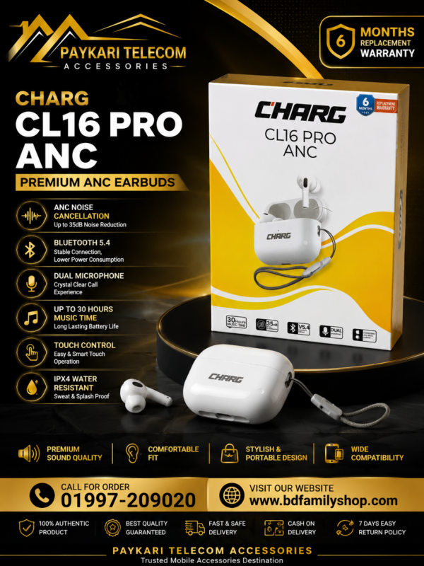 CHARG CL16 PRO ANC Wireless Earbuds – Premium Noise Cancellation Earbuds | BD Family Shop